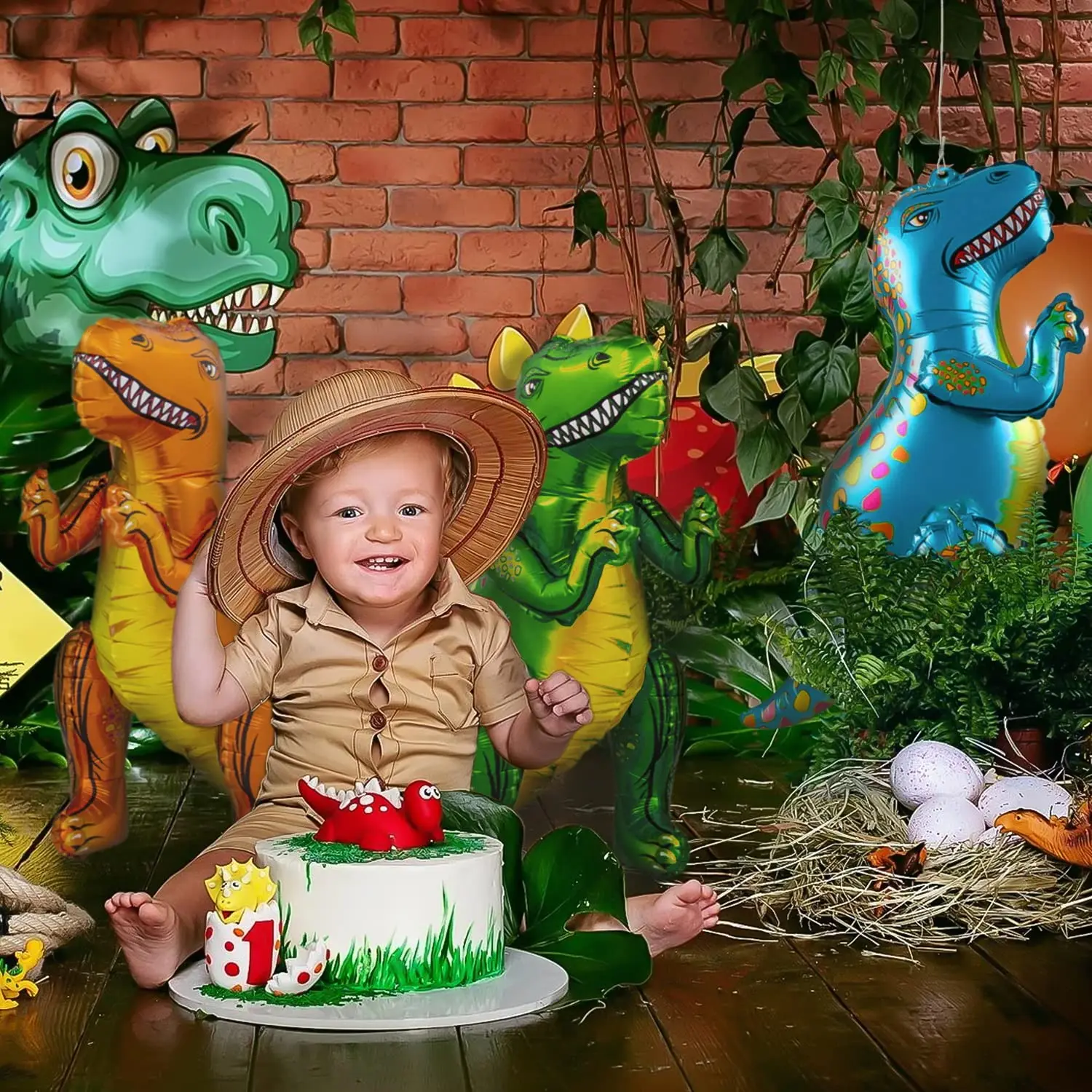 3 Stück 25-Zoll 3D Tyrannosaurus Rex Aluminiumfolienballons Dinosaurier-Dschungel-Thema Geburtstagsgeschenk Einkaufszentrum-Dekoration Ballons – Detail 4
