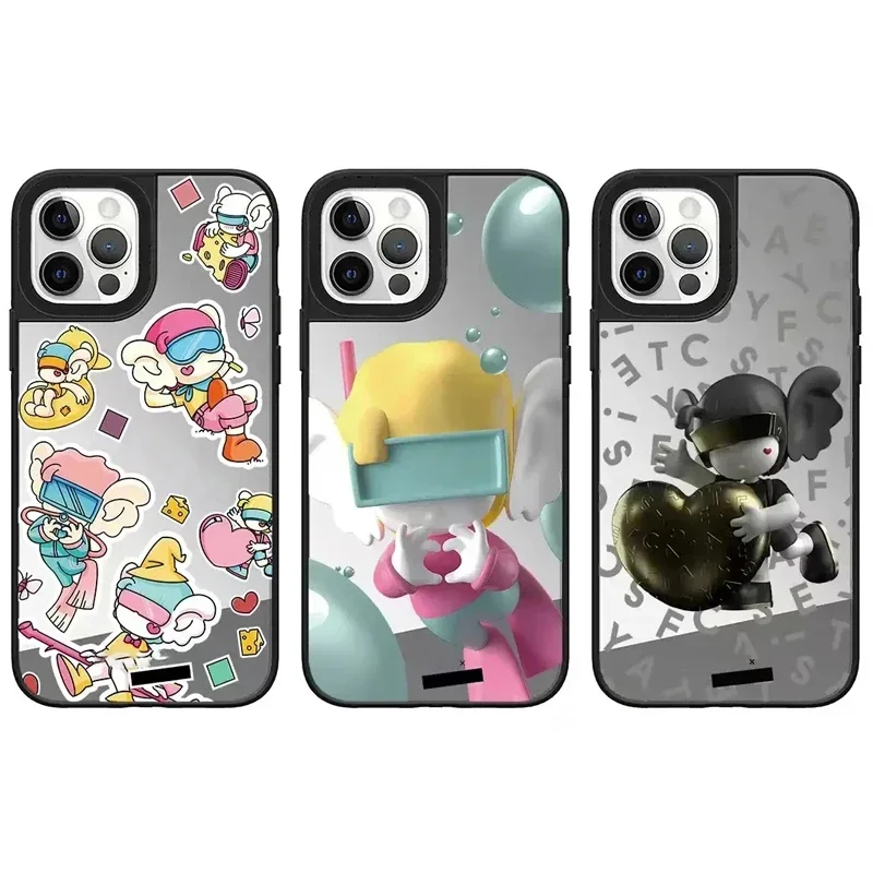 

Mirror Surface Fashion Doll Pattern iPhone 11 12 13 14 15 Pro Max Protective Case with MagSafe