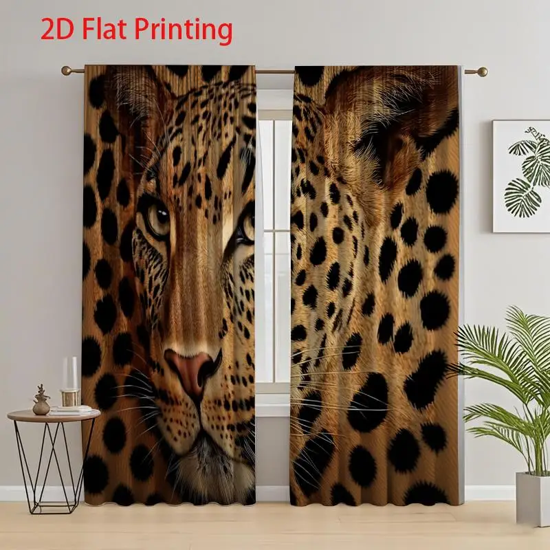 Realistic Leopard Face Curtain, Big Cat Animal Print Window Drape, Safari Jungle Living Room Decor, Wild Nature Blackout Panel