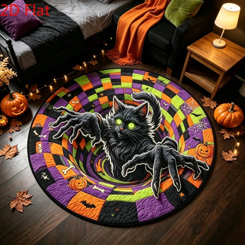 Spider Bat Halloween 3D Pit Floor Mat Bedroom Kitchen Coffee Table Entrance Hallway Sofa Side Home Decor Circle Area Rug Doormat