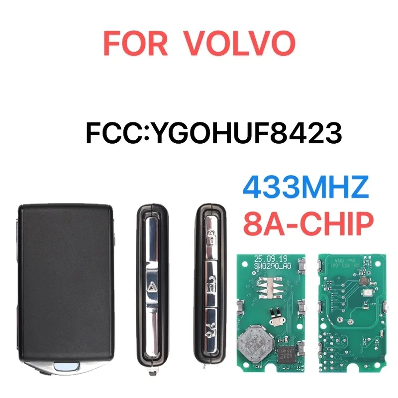 Car Remote Key For Volvo S40 S60 S90 XC40 XC60 XC90 FCC:YGOHUF8423 433MHZ ID:8A-CHIP. Keyless Go