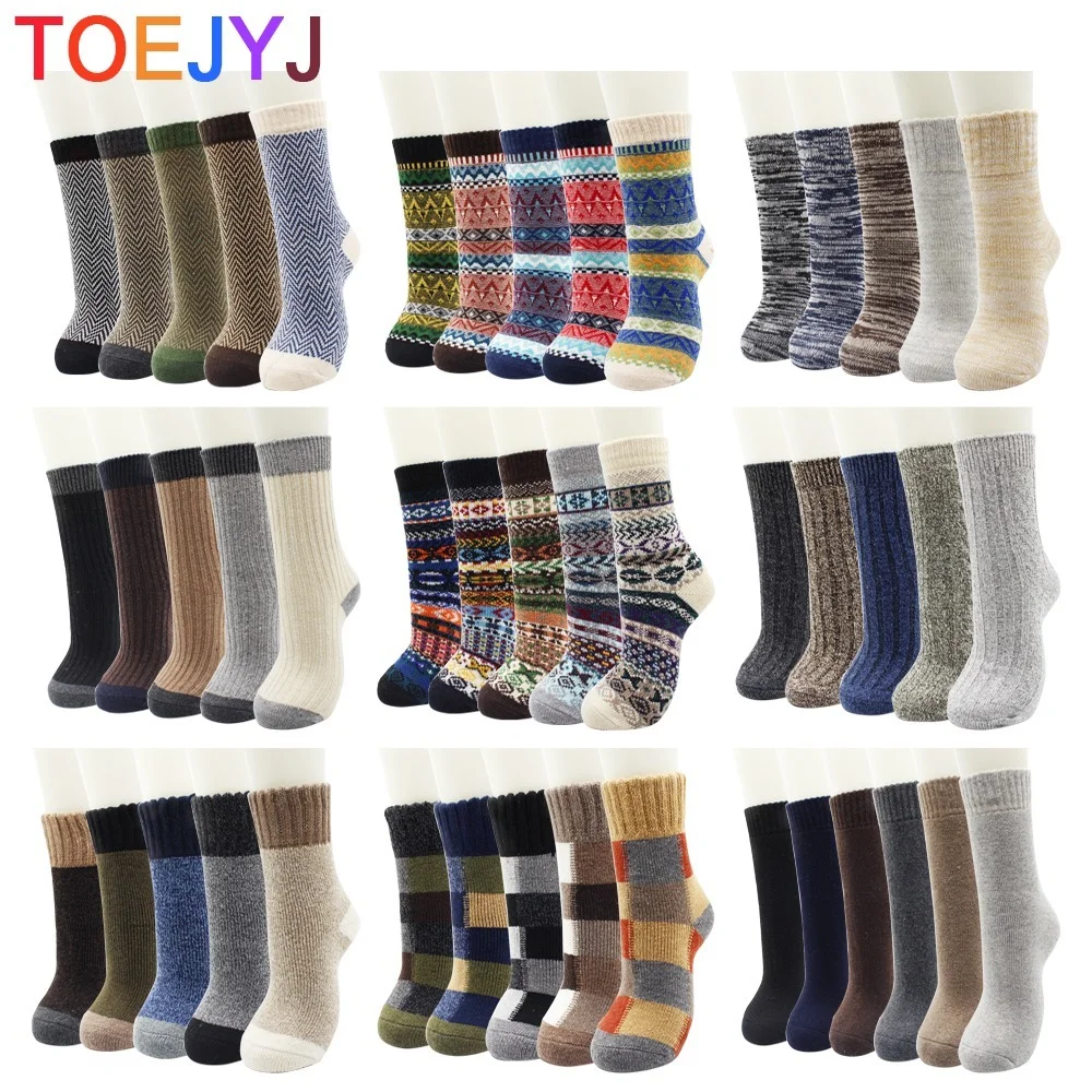 5 Pairs Autumn Winter Women and men with Thick Wool Socks Warmer Thermal Thickening Type Cashmere Pure Color Pack Socks for Men