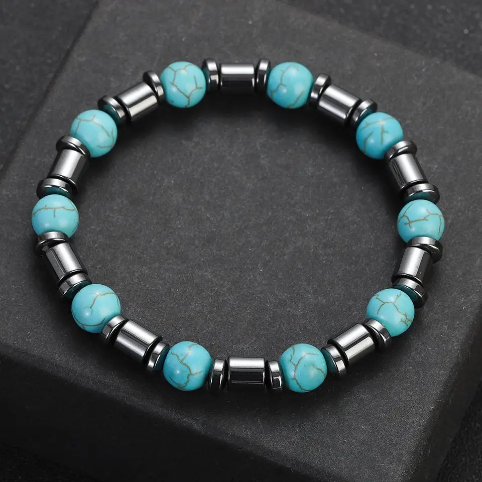 2023 New Fashion Natural Stone Beads Bracelet 8MM Black Hematite Turquoises Beaded Stretch Bracelets Bangles Women Men Gift