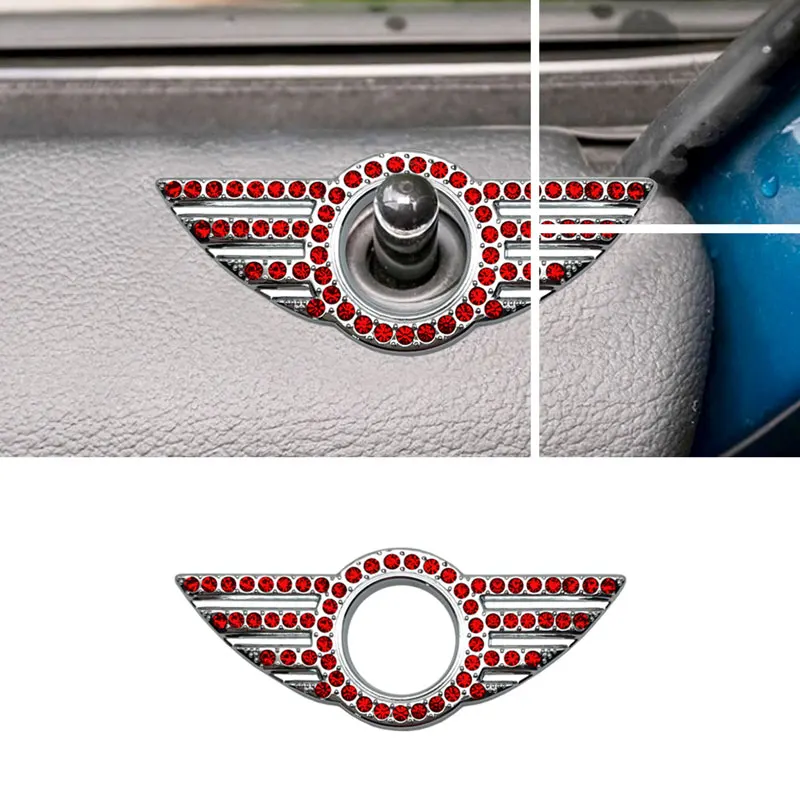 1Pcs Creative Car Decor Colorful Crystal Diamond Door Pin Lock Wing Emblem Sticker For Mini Cooper R50 R53 R56 R60 F56 F55