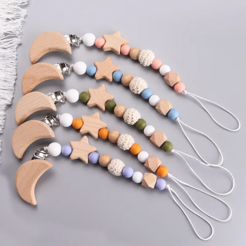 ใหม่ที่กําหนดเองชื่อไม้ส่วนบุคคล Baby Pacifier CHAIN Beech ลูกปัด Dummy จุกนมผู้ถือ GUARD Teether จี้ทารกแรกเกิดแม่ของขวัญ