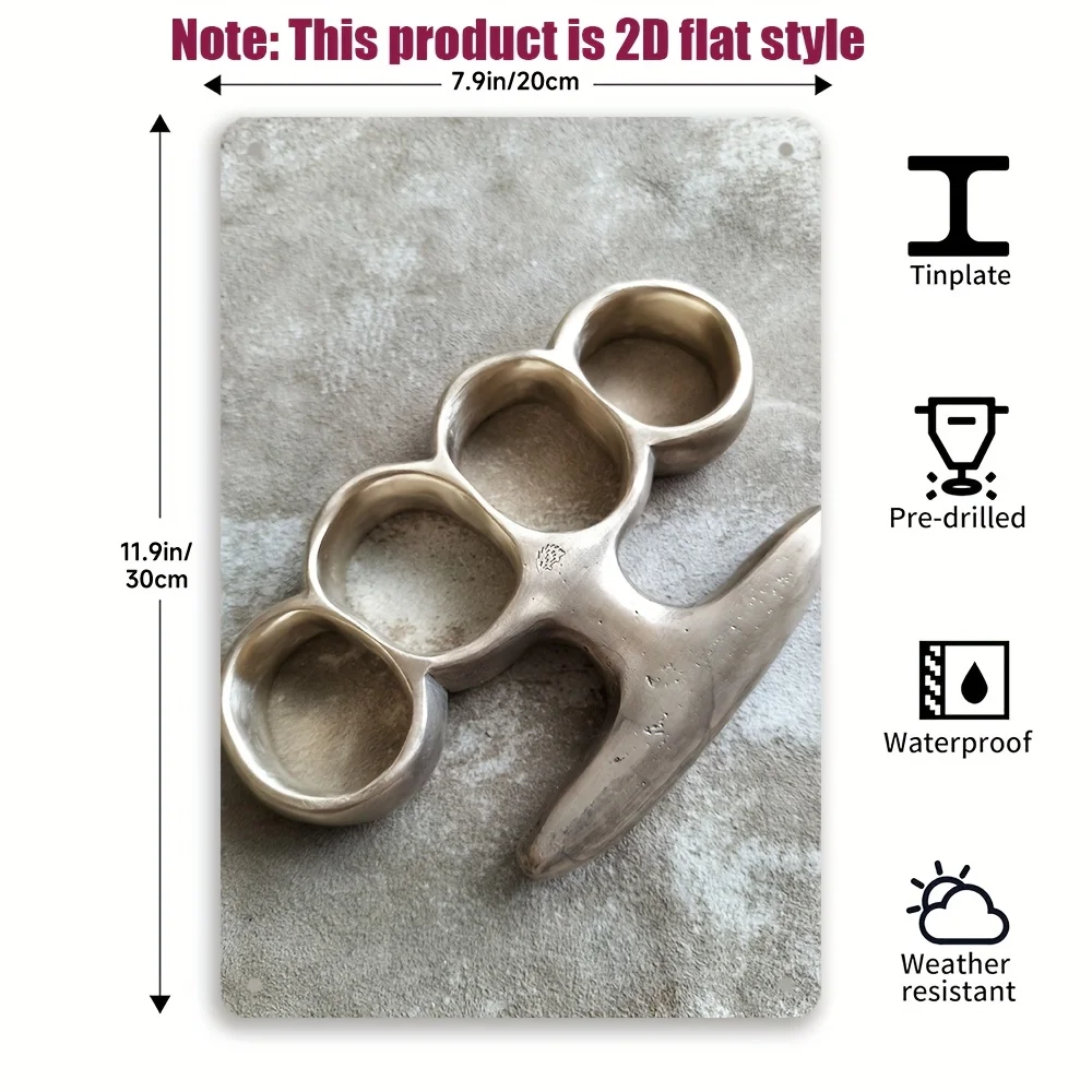 JIT2D Vintage Knuckle Duster Metal Wall Art Sculpture - لافتة ألومنيوم فريدة من نوعها مقاس 8 × 12 بوصة للمنزل والبار والمقهى وديكور المرآب