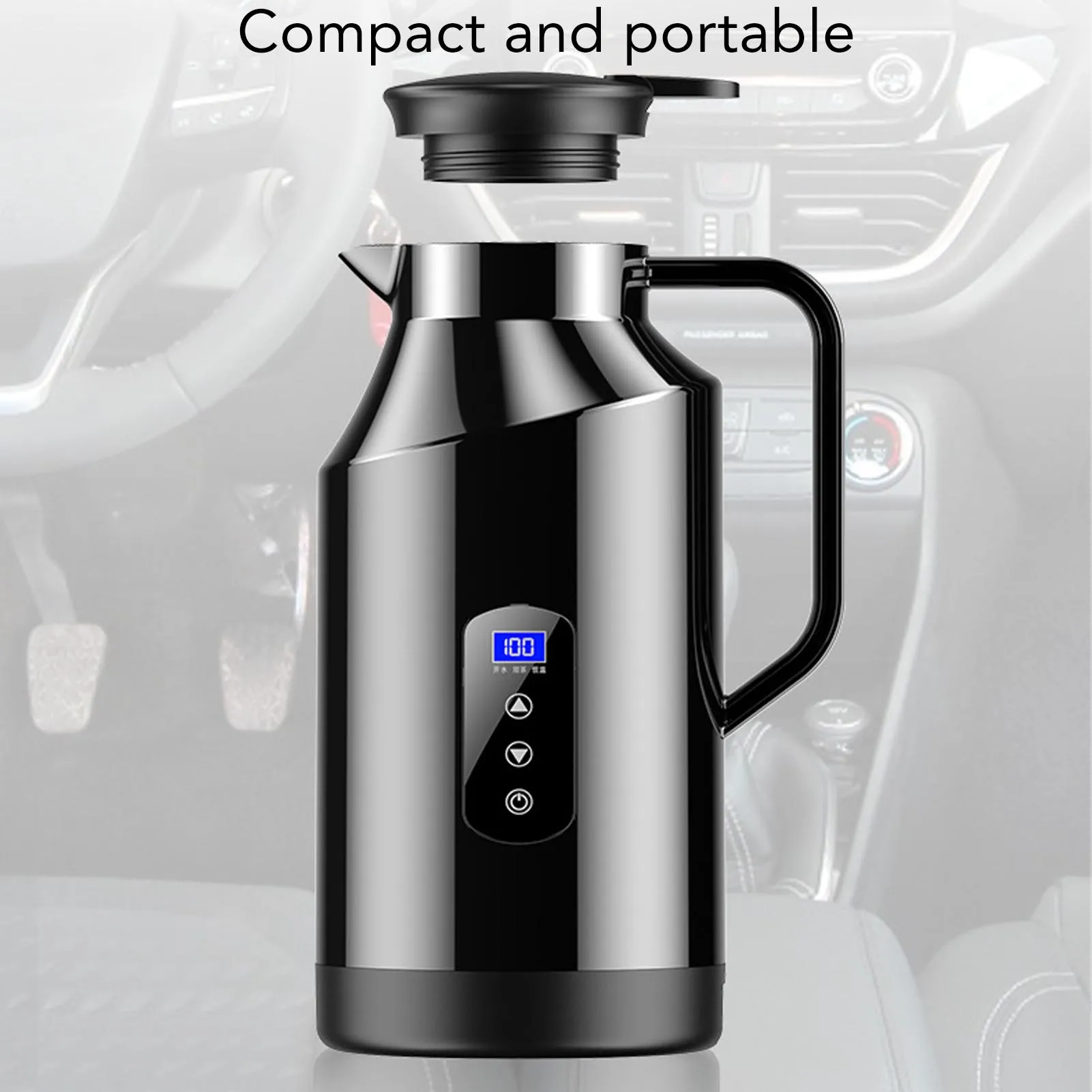 

Car Electric Kettle Hot Water Boiler 200W 1500ml 12V 24V Stainless Steel Display with Cigarette Lighter Plug for Travel