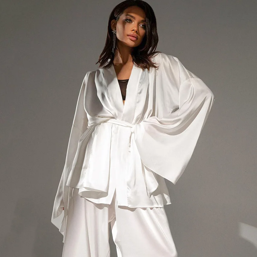 Pajamas Sets for Women 2023 New Fall Loose Fashion Satin Long-sleeved Long Pants 2-piece Loungewear Sleepwear for Sleeping