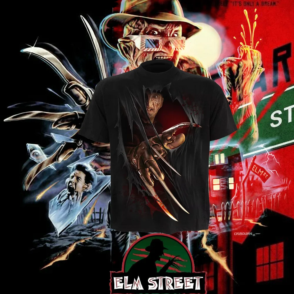 A Nightmare On Elm Street Salute To Old Movies 3d Printed Men Retro Oversized Loose Fashion Trend Short Sleeved Tee Top Clothing