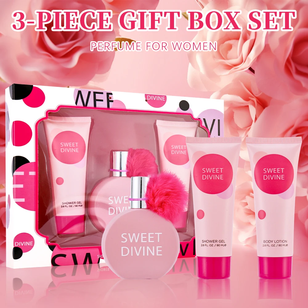 1.7fl.oz EDP 2.8fl.oz Shower Gel 2.8fl.oz Body Lotion Women's 3pcs Set SWEET DIVINE