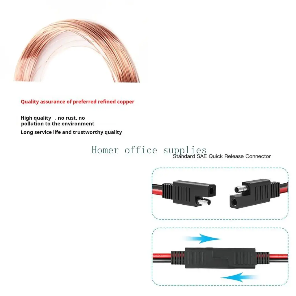 K43B 12 AWG Solar Battery Extension Cable 2 Pin 1 Meter for Vehicle Power Use