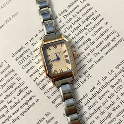 Roman Numerals Stylish Square Women Men Quartz Watches Minimalist Design Stainless Steel Strap Party Birthday Daily Gift