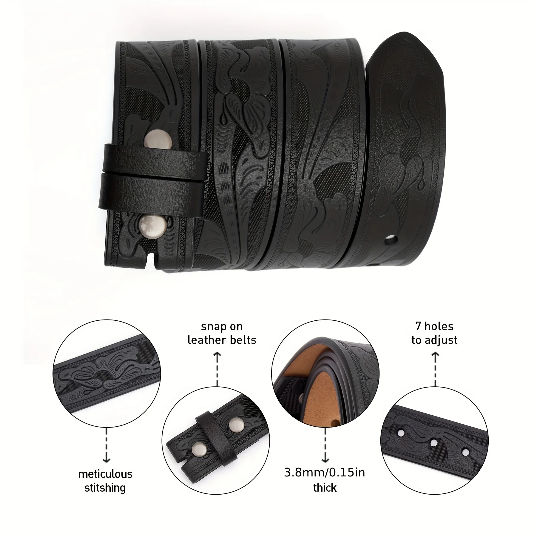 Genuine Leather Vintage Belt No Buckle Embossed Cowhide Without Buckle Men Strap Male Western Cowboy Belts