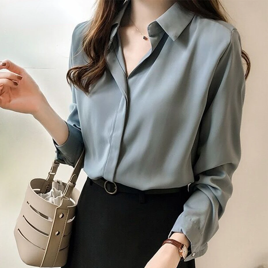 

Spring Women New Fashion Blouses Solid Plus Size Female Clothes Loose Shirt Long Sleeve Blouse Simple Feminine Blusa