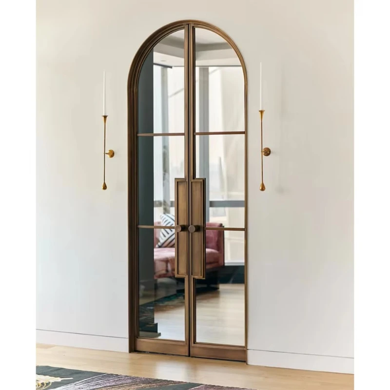 باب بمفصلات فرنسية من النحاس المقوس على الطراز النحيف للأبواب الزجاجية المتأرجحة الداخلية المصنوعة من الفولاذ مع شبكات #1