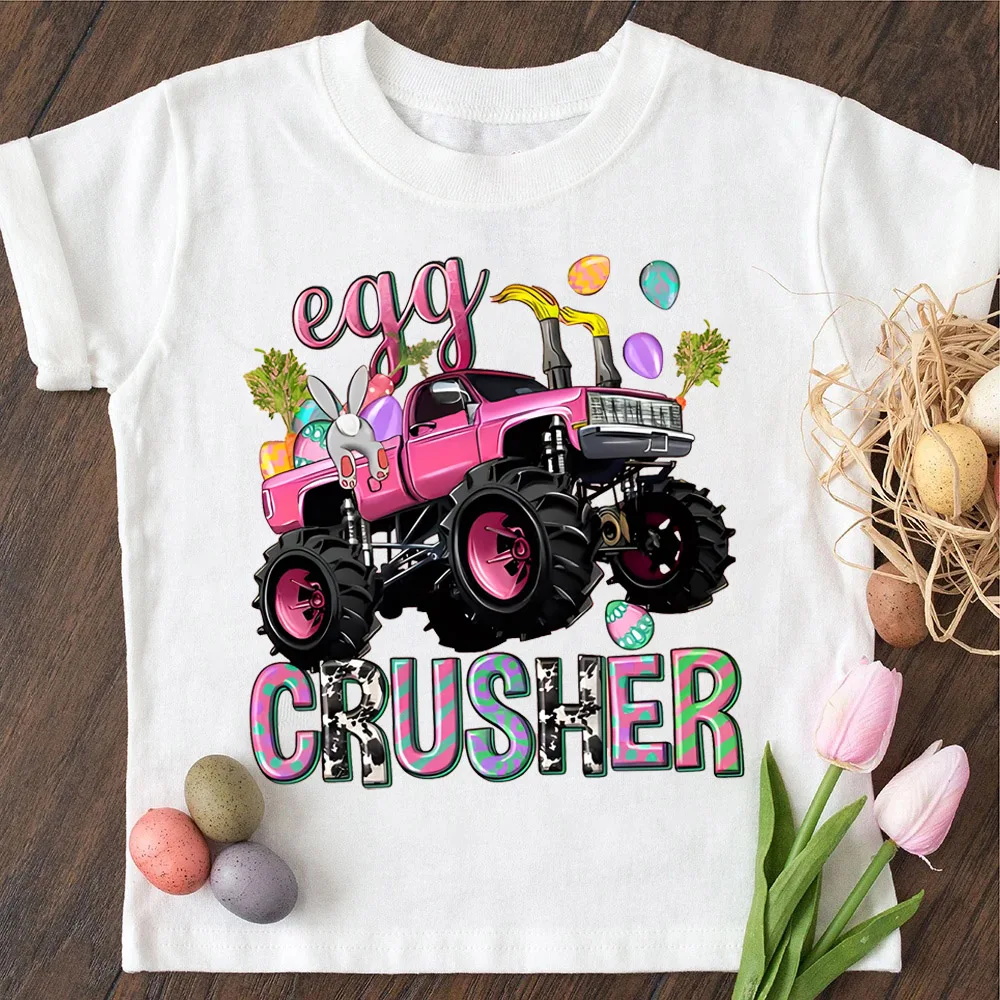 Easter Day Lovely Girls Child T-shirts Egg&Truck Pattern Print Kid Tee Tops Easter Childs Tshirt Best Gifts To Kids