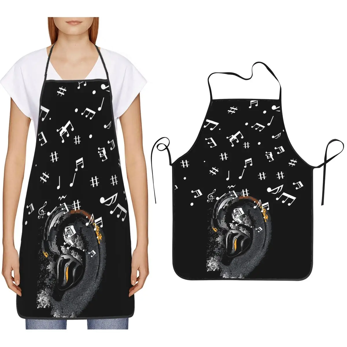 Music Musical Notes Pattern Aprons Chef Cooking Baking Tablier Bib Kitchen Cleaning Pinafore for Women Men Painting