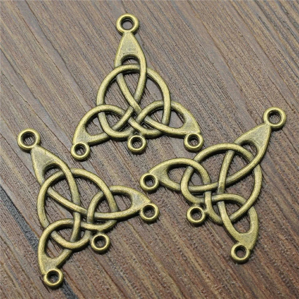 WYSIWYG 10pcs 28x25mm Vintage Jewelry Making Antique Bronze Color Earring Connector Charms Porous Triquetra Earring Connector