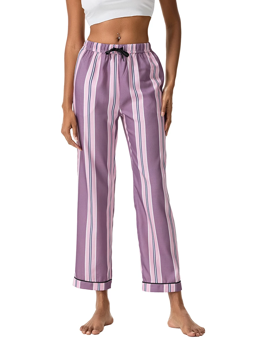 Pantalon de pyjama imprimé à rayures pour femmes, bas de salon confortables, long, taille élastique, Wstring de proximité, fjCozy