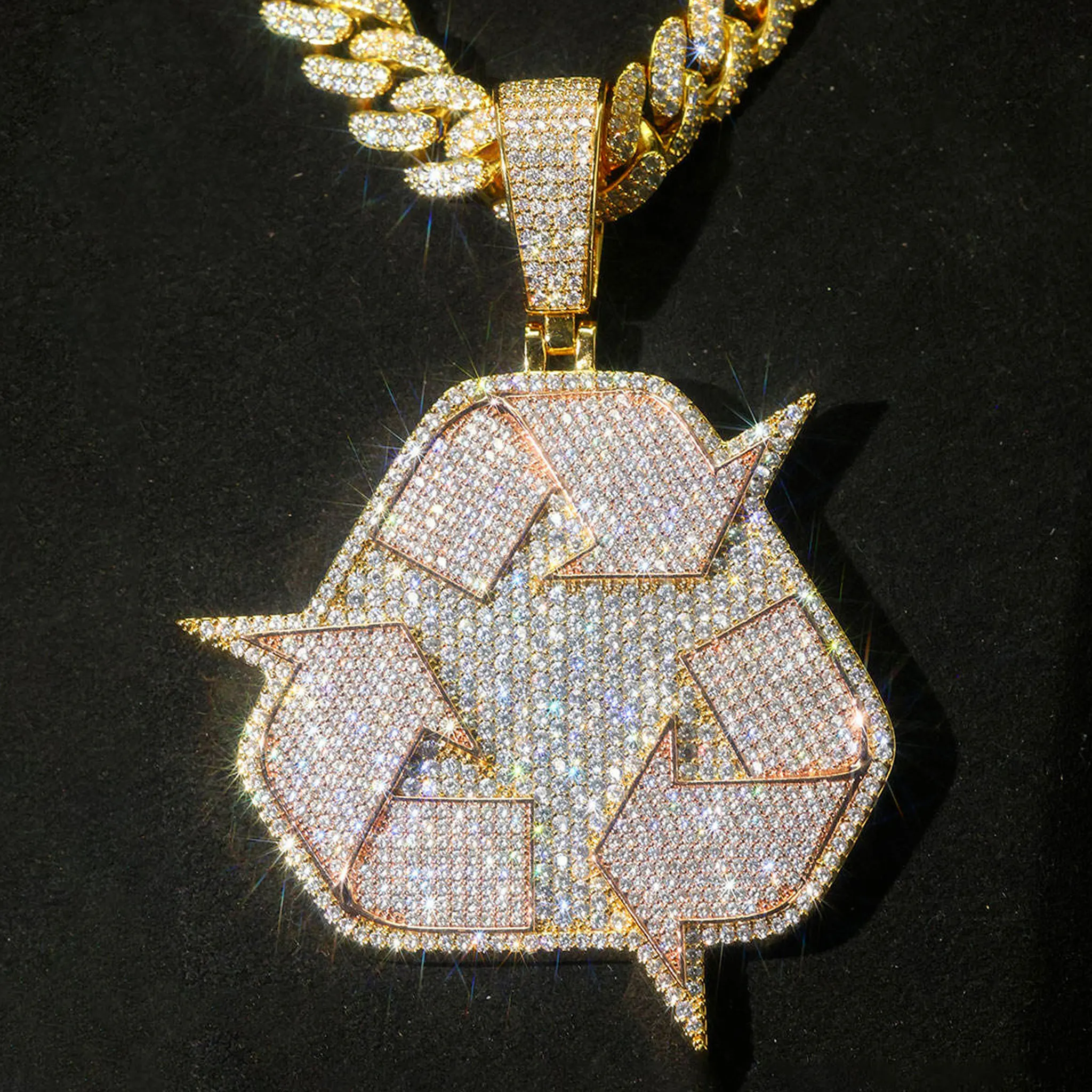 LYEE CYEE Exquisite Recycled Symbol Pendant, Suitable for Hip Hop Men's Rap Jewelry Gifts Can be Paired with Cuban Chain Men's and Women's Birthday Gifts Anniversary Meaningful Gifts Best Gift for Good Friends - view 3