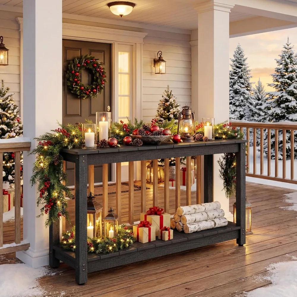 

Outdoor Console Table, 48" Weather Resistant HIPS Patio Side Table, 2-Tier Multifunctional, Customized