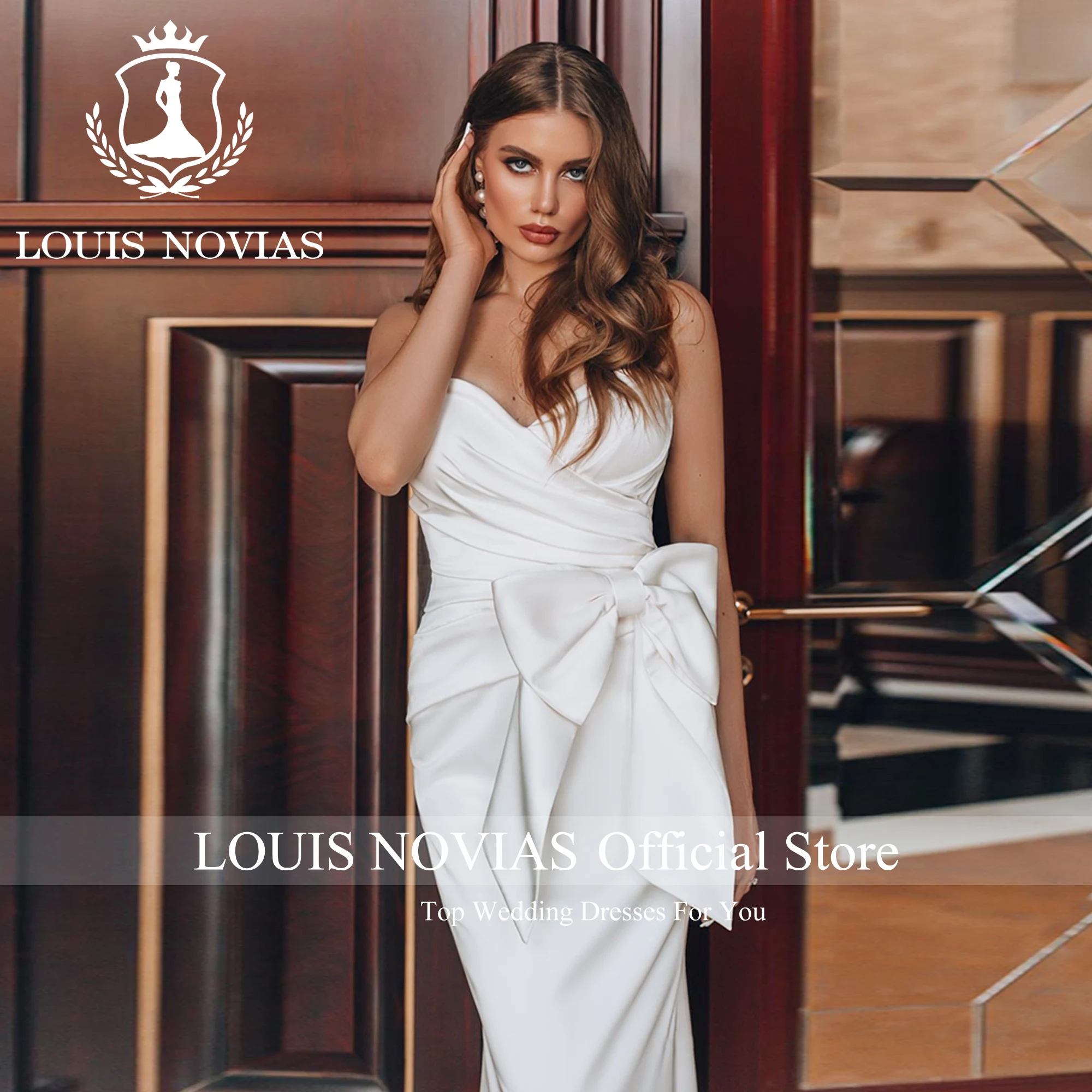 Louis novias-ノースリーブの人魚のウェディングドレス,セクシーなハート型のドレス,プリーツ,クロスボウ,高品質