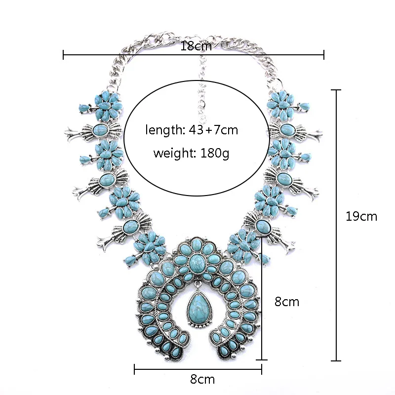 2026 New Boho Ethnic Turquoise Resin Necklace Earrings Women Jewelry Sets Indian Retro Baroque Statement Squash Pendant Necklace