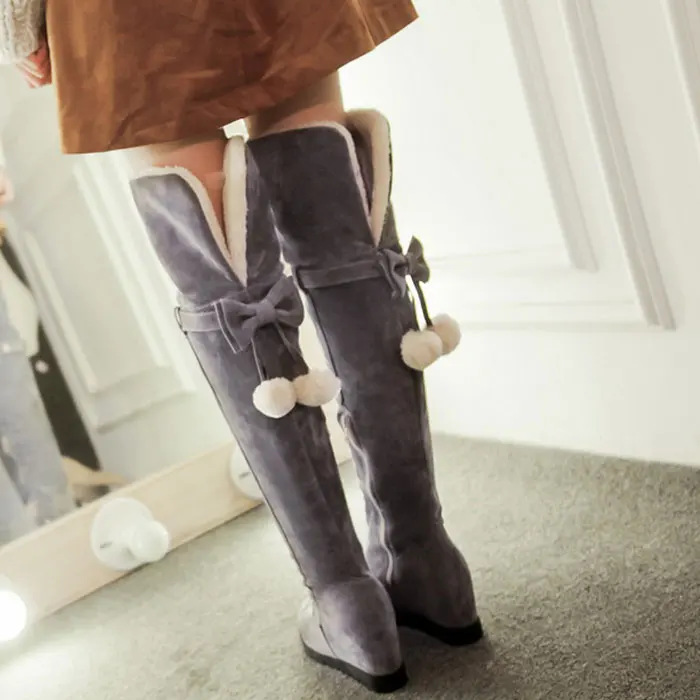 2024 autumn winter women over-the-knee boots plus size 22-26.5cm flock upper plush butterfly knot long boots women shoes