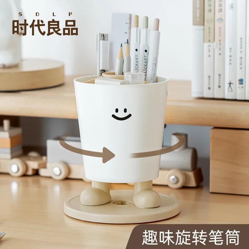 

Era Good Quality Rotating Funny Emoticon Pen Holder Office Desktop Storage Box Multi-functional Removable Pen Bucket Shelf