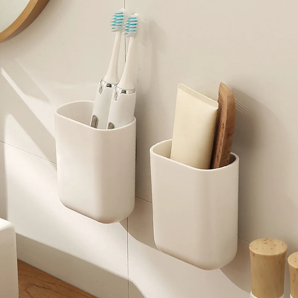 2 Pcs Wall Storage Box Shower Toothbrush Holder Small Mounted Rack Bathroom Organizer Stand Electric