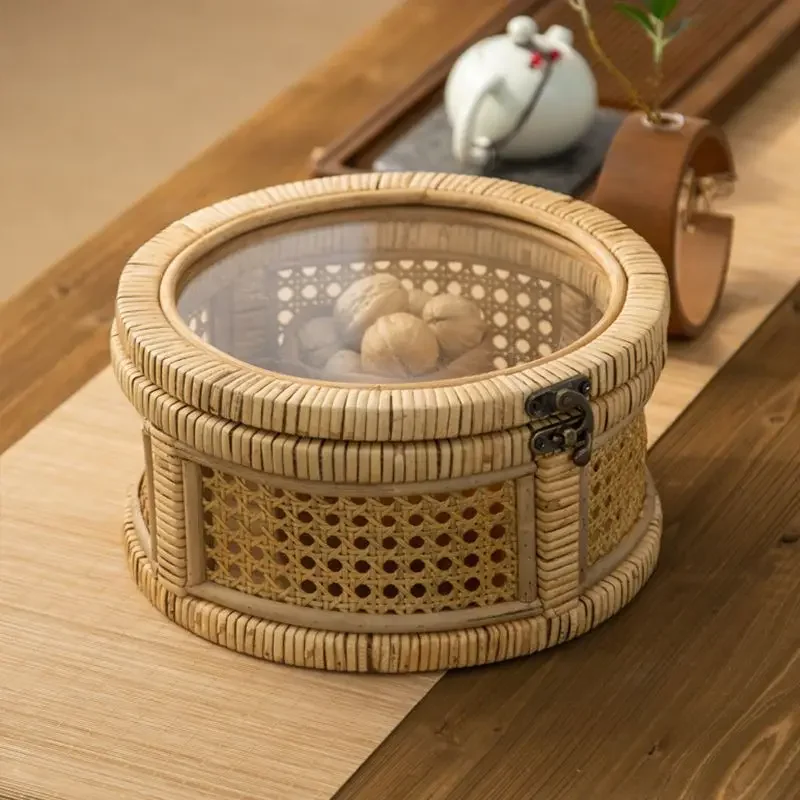 Vine Weaving Storage Box Cosmetic miscellaneous key storage box Dust proof coffee table woven storage basket