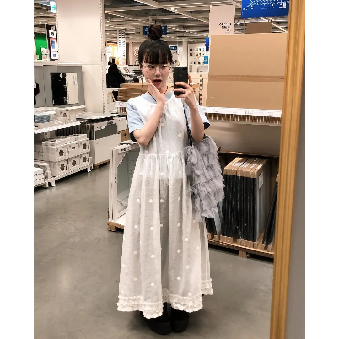 

Korean Style Embroidered Dress with Back Bow Tie for Women Spring Summer Autumn Casual Wear School Street Style Travel