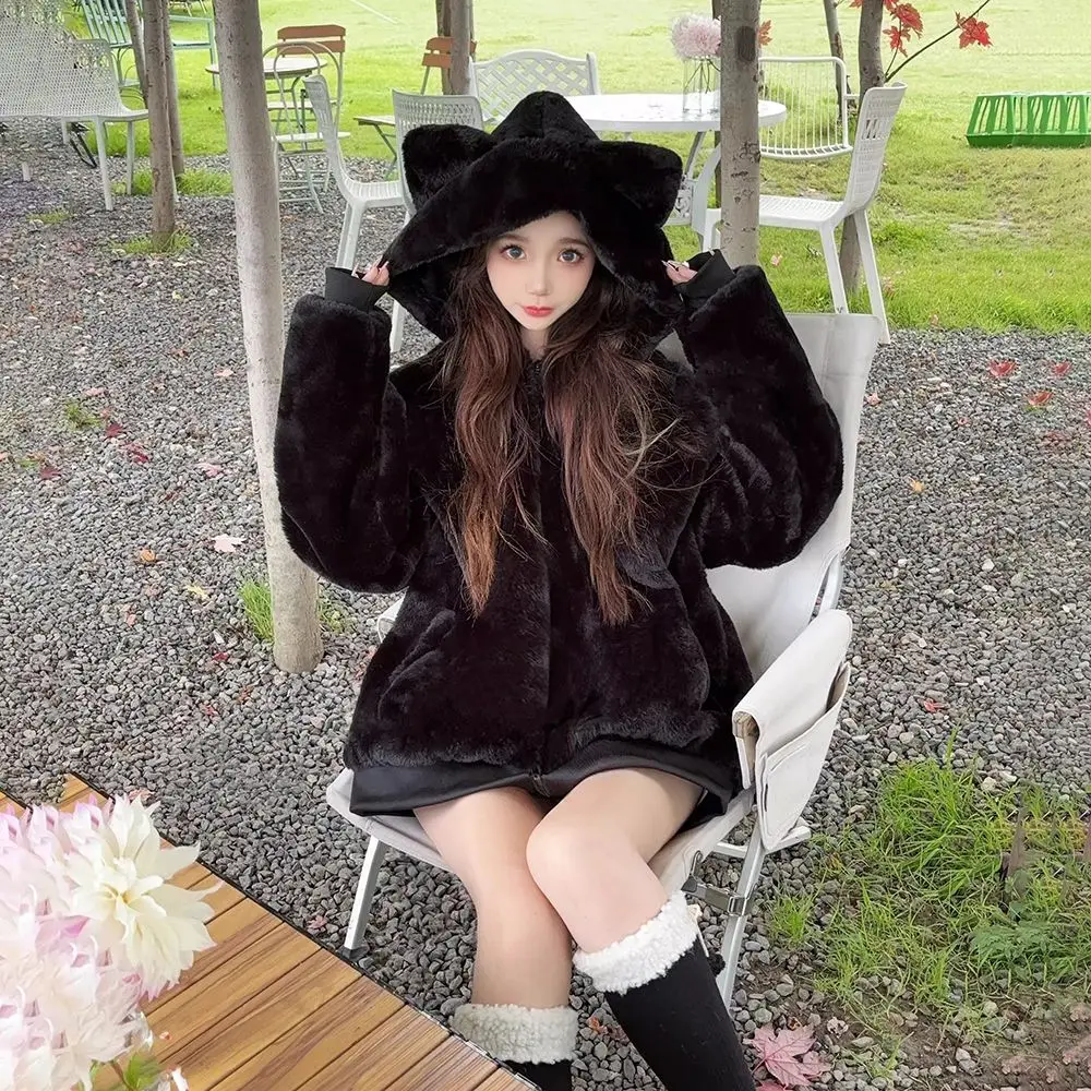 

Y2K Japanese Hoodie Long Sleeve Cat Ears Jacket Pure Color Women Casual Sweatshirt Subculture Style Harajuku Autumn Coat 2025