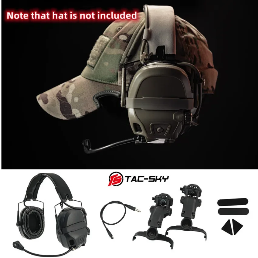 TAC-SKY Tactical AMP Headset Communication Noise-Canceling Pickup Shooting Headset with ARC Helmet Rail Adapter Military Version