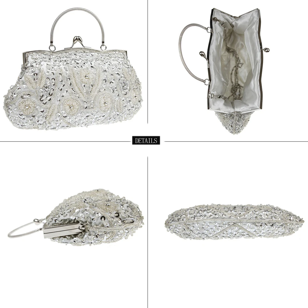 Sacs de soirée perlés vintage pour femmes, sacs à main faits à la main, sac à main brodé de paillettes, pocommuniste artisanales, sac de robe de soirée de mariage