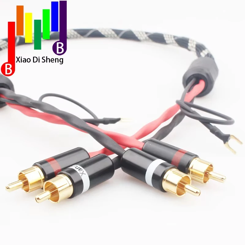 

2 RCA to 2 RCA ground U spade plug Audio Phono Tonearm Cable with Ground Wire for LP Vinyl Record player signal cable