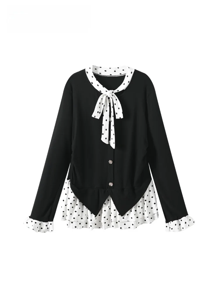 

Женская свободная модная блузка CaraCLUB больших размеров, весенняя, с узором в горошек, на одной пуговице