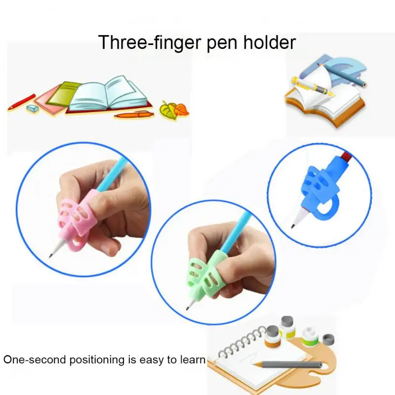 Set Soft Silica Pencil Grasp Two-Finger Gel Pen Grips Children Writing Training Correction Tool Pens Holding for Kids Gifts