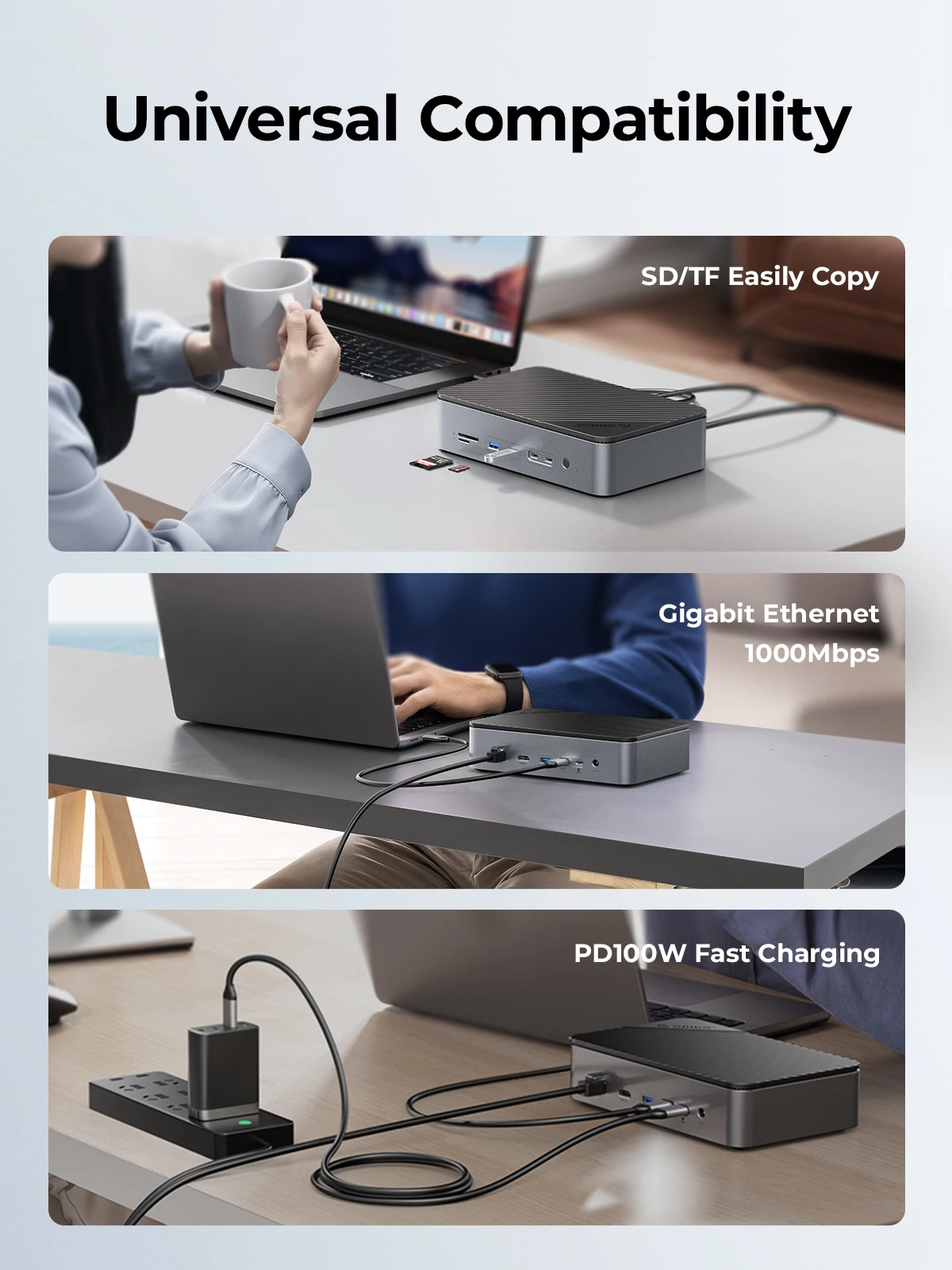 ORICO Docking Station Deck with Dual M.2 NVME SSD Case 3.5 Hard Drive Enclosure Steam Dock 10 in 1 HDMI 4K60Hz PD100W Ethernet