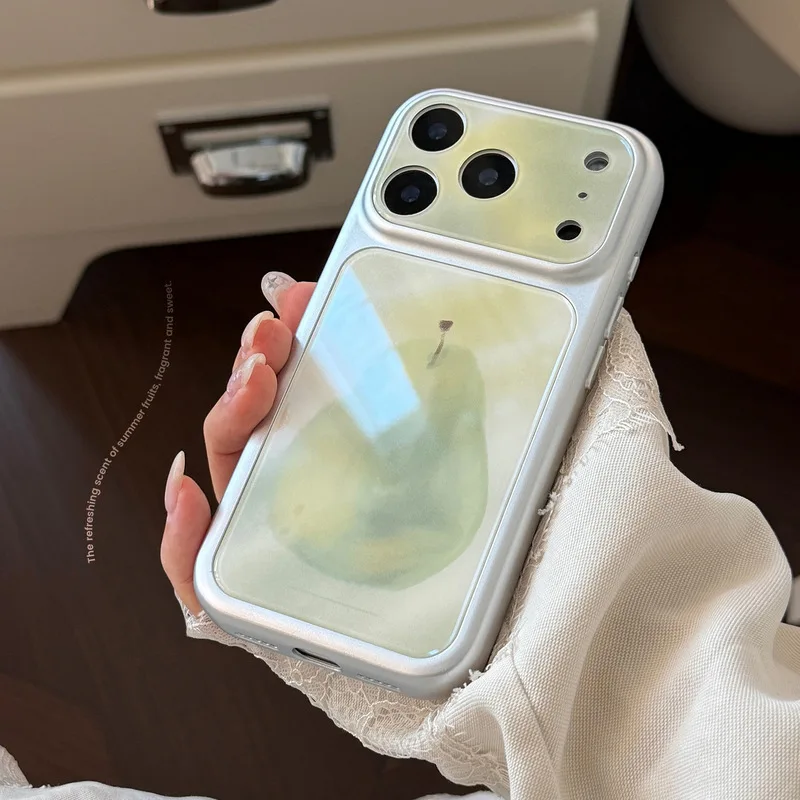 Oil Painting Green Pear Soft TPU Shockproof Anti-drop Anti-fingerprint Phone Case for iPhone 17 16 15 14 Pro Max