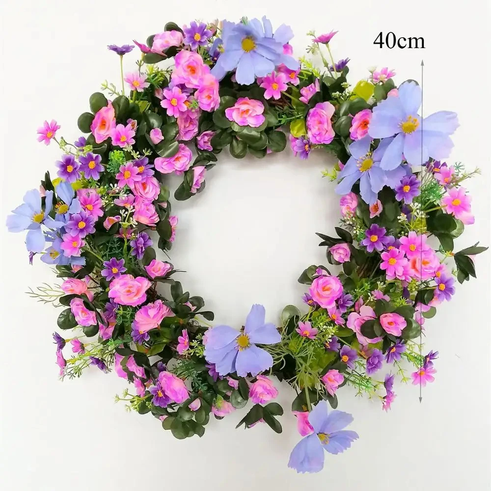 

Artificial Flowers Round Wreath for the Front Door, Simulation Garland, Wedding and Home Party Decor, 16in