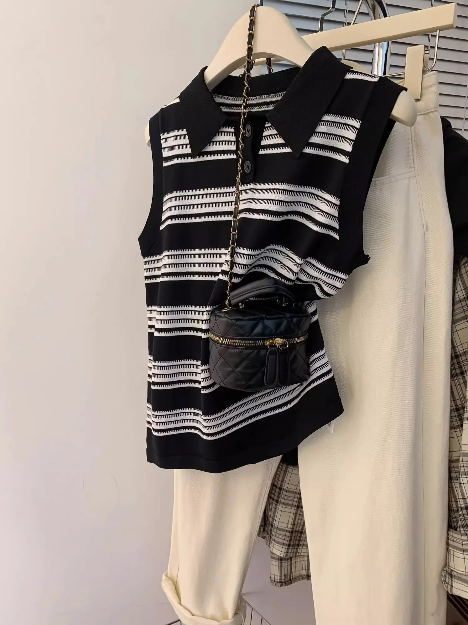 

Женский вязаный жилет больших размеров с воротником, новый летний свободный утягивающий дизайн, топ с открытыми плечами, корейский Sle Commute Faion