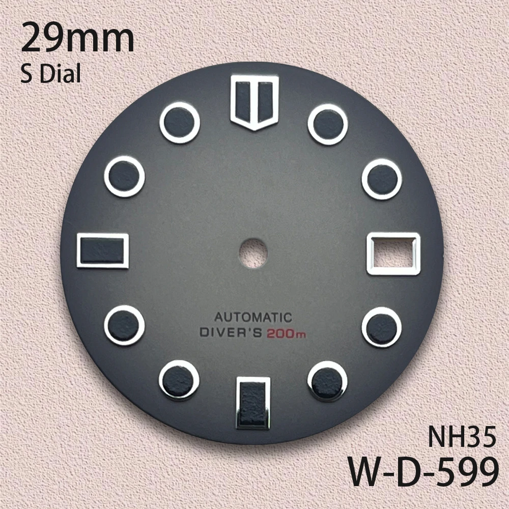 29mm S Logo Matte Dial Fit NH35/NH36/4R/7S Movement Green Luminous Diving High-Quality Watch Modification Accessories