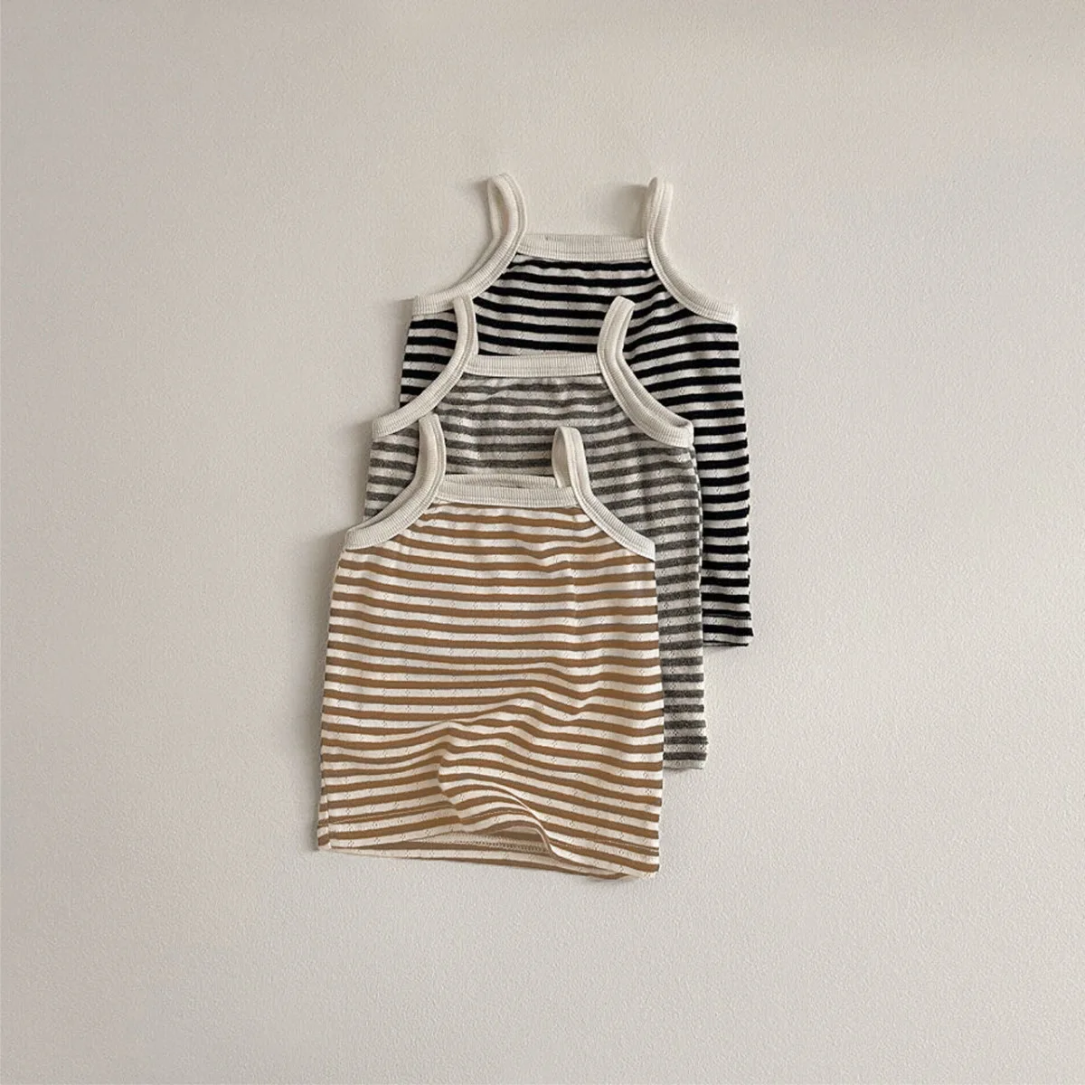 2025 Summer New Baby Sleeveless T Shirt Cotton Breathable Infant Girl Thin Hollow Out Sling Vest Fashion Striped Toddler Clothes