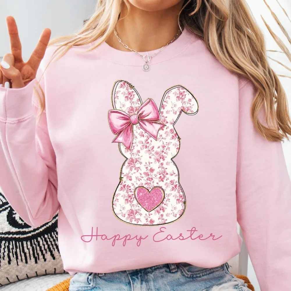 Joyeux pâques sweat à capuche rose Floral Chinoiserie lapin mignon à capuche Grand millénaire pâques Weatshirt rose Toile pâques lapin à capuche