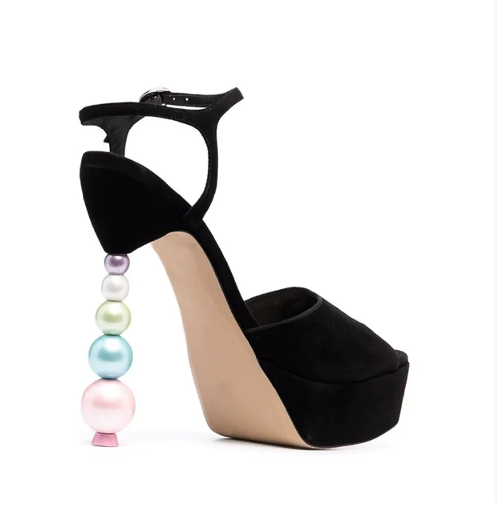 Sweet Pastel Leather Platform Sandals Color Block Beaded Stiletto Heel Ankle Strap Playful Elegant Design Summer Vibrant Style image 5