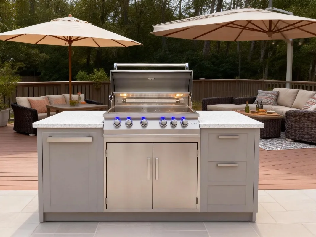 

【Popular】5-Burner Adjustable Propane Natural Convertible Grill 40-Inch Built-In Island Grill Electronic Pulse Ignition Flame