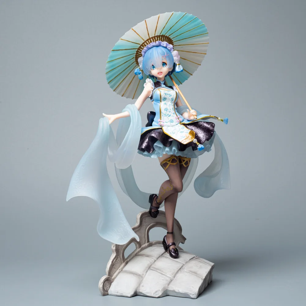 Anime Figure Re0:Life In A Different World From Zero Flower Umbrella Lolita Rem Figurine 27CM Toy for Boy Cartoon Action Figures