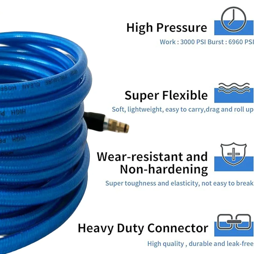 Manguera de lavadora a presión de repuesto, manguera de extensión de limpieza de agua de alta presión de 6090 psi con conector de extensión para