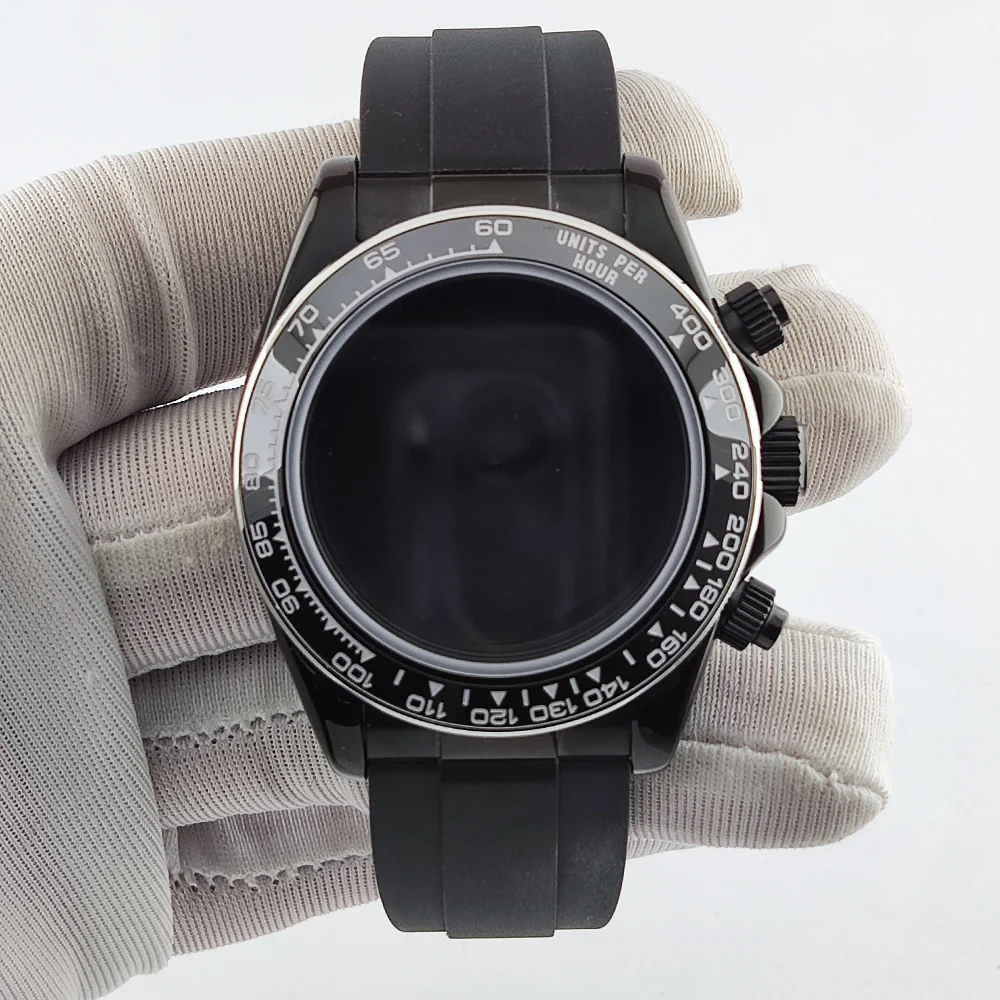 

Корпус мужских часов 39 мм, черный корпус, сапфировое стекло, водонепроницаемый корпус, корпус из нержавеющей стали 904L, корпус VK63, роскошный мужской корпус для часов